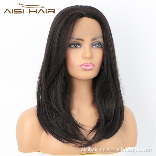 Aisi Hair Medium Long Natural Straight Wig Natural Wave Swiss Lace Wig Cheap Synthetic Lace Frontal Hair Wigs For Black Women